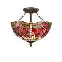 Haze 3 Light Semi Ceiling E27 With 40cm Tiffany Shade, Purple/Pink/Crystal/Aged Antique Brass additional 2