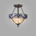 Orella 3-Light Tiffany Semi Flush Ceiling Antique Brass with Blue &amp; Clear Crystal 30cm Shade additional 1