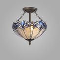 Orella 3 Light Semi Ceiling E27 With 40cm Tiffany Shade, Blue/Clear Crystal/Aged Antique Brass additional 1