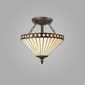 Teresa 2 Semi Ceiling Light With 30cm Tiffany Shade Amber/Cream/Crystal/Aged Antique Brass E27 additional 1