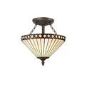 Teresa 2 Semi Ceiling Light With 30cm Tiffany Shade Amber/Cream/Crystal/Aged Antique Brass E27 additional 2