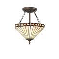 Teresa 3 Light Semi Ceiling E27 With 30cm Tiffany Shade, Amber/Cream/Crystal/Aged Antique Brass additional 2