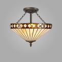 Teresa 3 Light Semi Ceiling E27 With 40cm Tiffany Shade, Amber/Cream/Crystal/Aged Antique Brass additional 1