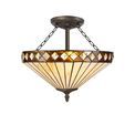 Teresa 3 Light Semi Ceiling E27 With 40cm Tiffany Shade, Amber/Cream/Crystal/Aged Antique Brass additional 2