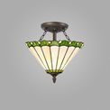 Una 2 Light Semi Ceiling E27 With 30cm Tiffany Shade, Green/Cream/Crystal/Aged Antique Brass additional 1