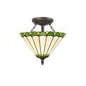 Una 2 Light Semi Ceiling E27 With 30cm Tiffany Shade, Green/Cream/Crystal/Aged Antique Brass additional 2