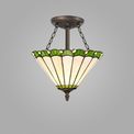 Una 3 Light Semi Ceiling E27 With 30cm Tiffany Shade, Green/Cream/Crystal/Aged Antique Brass additional 1
