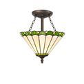 Una 3 Light Semi Ceiling E27 With 30cm Tiffany Shade, Green/Cream/Crystal/Aged Antique Brass additional 2