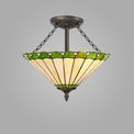 Una 3 Light Semi Ceiling E27 With 40cm Tiffany Shade, Green/Cream/Crystal/Aged Antique Brass additional 1