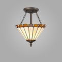 Una 3 Light Semi Ceiling E27 With 30cm Tiffany Shade, Amber/Cream/Crystal/Aged Antique Brass additional 1
