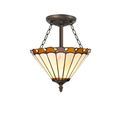 Una 3 Light Semi Ceiling E27 With 30cm Tiffany Shade, Amber/Cream/Crystal/Aged Antique Brass additional 2