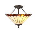 Una 3 Light Semi Ceiling E27 With 40cm Tiffany Shade, Amber/Cream/Crystal/Aged Antique Brass additional 2