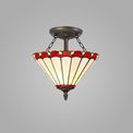 Una 2 Light Semi Ceiling E27 With 30cm Tiffany Shade, Red/Cream/Crystal/Aged Antique Brass additional 1