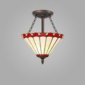 Una 3 Light Semi Ceiling E27 With 30cm Tiffany Shade, Red/Cream/Crystal/Aged Antique Brass additional 1