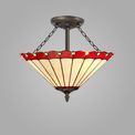 Una 3 Light Semi Ceiling E27 With 40cm Tiffany Shade, Red/Cream/Crystal/Aged Antique Brass additional 1