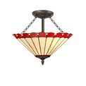Una 3 Light Semi Ceiling E27 With 40cm Tiffany Shade, Red/Cream/Crystal/Aged Antique Brass additional 2