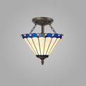 Una 2 Light Semi Ceiling E27 With 30cm Tiffany Shade, Blue/Cream/Crystal/Aged Antique Brass additional 1