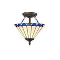 Una 2 Light Semi Ceiling E27 With 30cm Tiffany Shade, Blue/Cream/Crystal/Aged Antique Brass additional 2