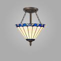 Una 3 Light Semi Ceiling E27 With 30cm Tiffany Shade, Blue/Cream/Crystal/Aged Antique Brass additional 1