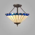 Una 3 Light Semi Ceiling E27 With 40cm Tiffany Shade, Blue/Cream/Crystal/Aged Antique Brass additional 1