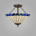 Una 3 Light Semi Ceiling E27 With 40cm Tiffany Shade, Blue/Cream/Crystal/Aged Antique Brass additional 2
