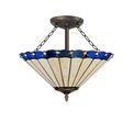 Una 3 Light Semi Ceiling E27 With 40cm Tiffany Shade, Blue/Cream/Crystal/Aged Antique Brass additional 4