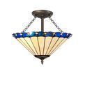Una 3 Light Semi Ceiling E27 With 40cm Tiffany Shade, Blue/Cream/Crystal/Aged Antique Brass additional 3