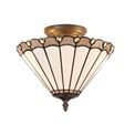 Una 2 Light Semi Ceiling E27 With 30cm Tiffany Shade, Grey/Cream/Crystal/Aged Antique Brass additional 3
