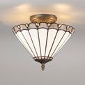 Una 3 Light Semi Ceiling E27 With 30cm Tiffany Shade, Grey/Cream/Crystal/Aged Antique Brass additional 1