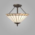 Una 3 Light Semi Ceiling E27 With 40cm Tiffany Shade, Grey/Cream/Crystal/Aged Antique Brass additional 1