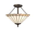 Una 3 Light Semi Ceiling E27 With 40cm Tiffany Shade, Grey/Cream/Crystal/Aged Antique Brass additional 2