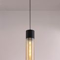 Holly Single Tube Pendant 1 Light E27, Black/Amber Glass additional 2