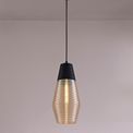 Holly Single Cone 1 Light Pendant For E27 Bulb in Black/Amber Glass additional 1