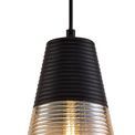 Holly Single Cone 1 Light Pendant For E27 Bulb in Black/Amber Glass additional 7