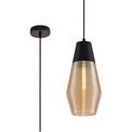 Holly Single Cone 1 Light Pendant For E27 Bulb in Black/Amber Glass additional 5