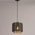 Luna Single Small Pendant, 1 Light Adjustable E27, Matt Black/Satin Gold additional 1