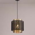 Luna Single Large Pendant, 1 Light Adjustable E27, Matt Black/Satin Gold additional 1