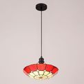 Alysia 1 Light Pendant E27 With 35cm Tiffany Shade, Cream/Red/Clear Crystal Centre/Aged Antique Brass Trim/Black additional 3