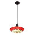 Alysia 1 Light Pendant E27 With 35cm Tiffany Shade, Cream/Red/Clear Crystal Centre/Aged Antique Brass Trim/Black additional 5