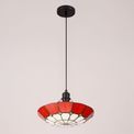 Alysia 1 Light Pendant E27 With 35cm Tiffany Shade, Cream/Red/Clear Crystal Centre/Aged Antique Brass Trim/Black additional 1