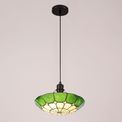 Alysia 1 Light Pendant E27 With 35cm Tiffany Shade, Cream/Green/Clear Crystal Centre/Aged Antique Brass Trim/Black additional 1
