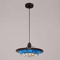 Alysia 1 Light Pendant E27 With 35cm Tiffany Shade, Cream/Rich Blue/Clear Crystal Centre/Aged Antique Brass Trim/Black additional 1
