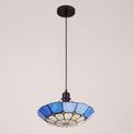 Alysia 1 Light Pendant E27 With 35cm Tiffany Shade, Cream/Rich Blue/Clear Crystal Centre/Aged Antique Brass Trim/Black additional 4