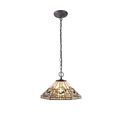 Areta 2 Light Downlighter Pendant E27 With 40cm Tiffany Shade, White/Grey/Black/Clear Crystal/Aged Antique Brass additional 3