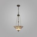 Areta 3 Light Uplighter Pendant E27 With 40cm Tiffany Shade, White/Grey/Black/Clear Crystal/Aged Antique Brass additional 1