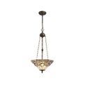 Areta 3 Light Uplighter Pendant E27 With 40cm Tiffany Shade, White/Grey/Black/Clear Crystal/Aged Antique Brass additional 2