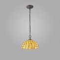 Camillie 2 Light Downlighter Pendant E27 With 50cm Tiffany Shade, Beige/Clear Crystal/Aged Antique Brass additional 1