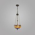 Haze 3 Light Uplighter Pendant E27 With 30cm Tiffany Shade, Blue/Orange/Crystal/Aged Antique Brass additional 1