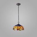 Haze 2 Light Downlighter Pendant E27 With 40cm Tiffany Shade, Blue/Orange/Crystal/Aged Antique Brass additional 1