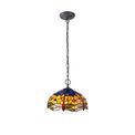 Haze 2 Light Downlighter Pendant E27 With 40cm Tiffany Shade, Blue/Orange/Crystal/Aged Antique Brass additional 2